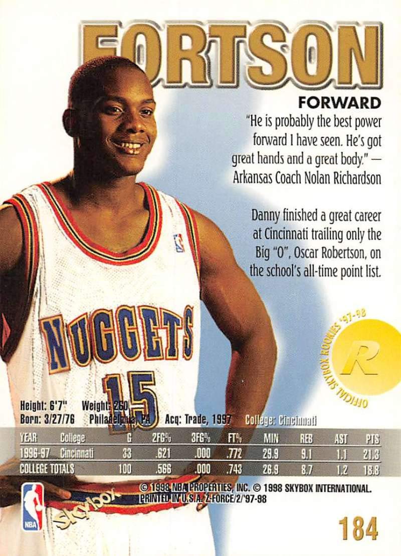 Amazon.com: 1997-98 Z-Force Basketball #184 Danny Fortson RC