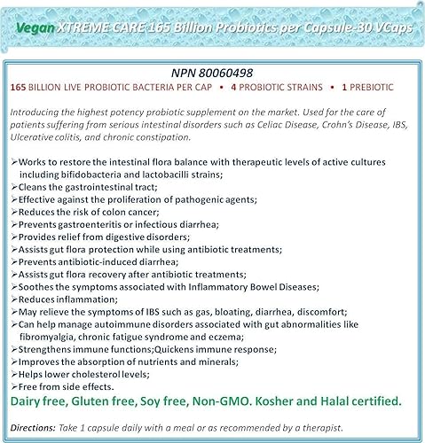 Miniatura 4 de NOVA Probiotics Vegan Xtreme Care 165 mil millones de probióticos por cápsula-30 VCaps