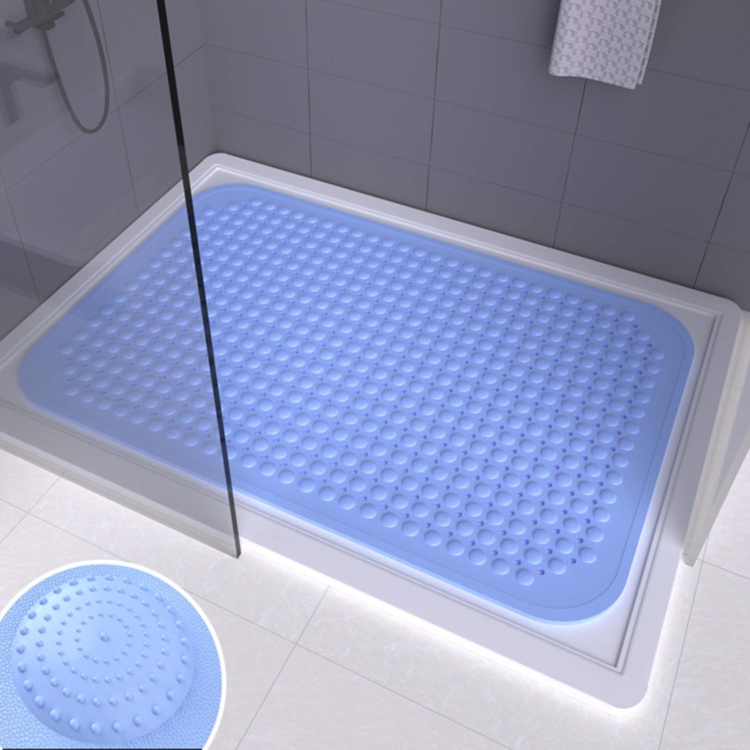 Rechteckige Duschmatte Große Badezimmer Antirutschmatte Haushalt Duschraum Badematte Wc Bodenmatte PVC Fußmassage Badewanne, Sky Blue, 120 * 80cm