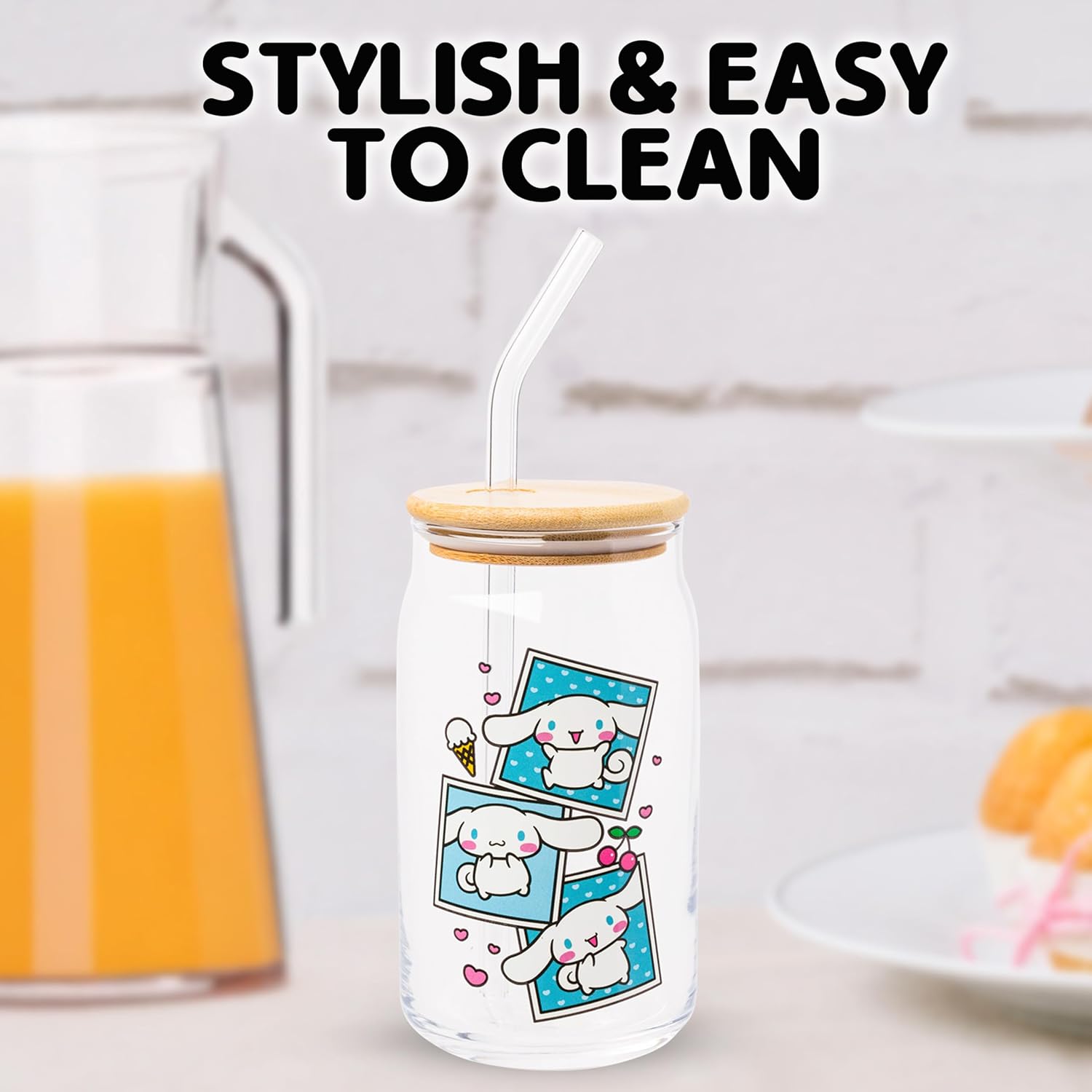 Silver Buffalo Sanrio Cinnamoroll Polaroid, Glass Tumbler, 16oz