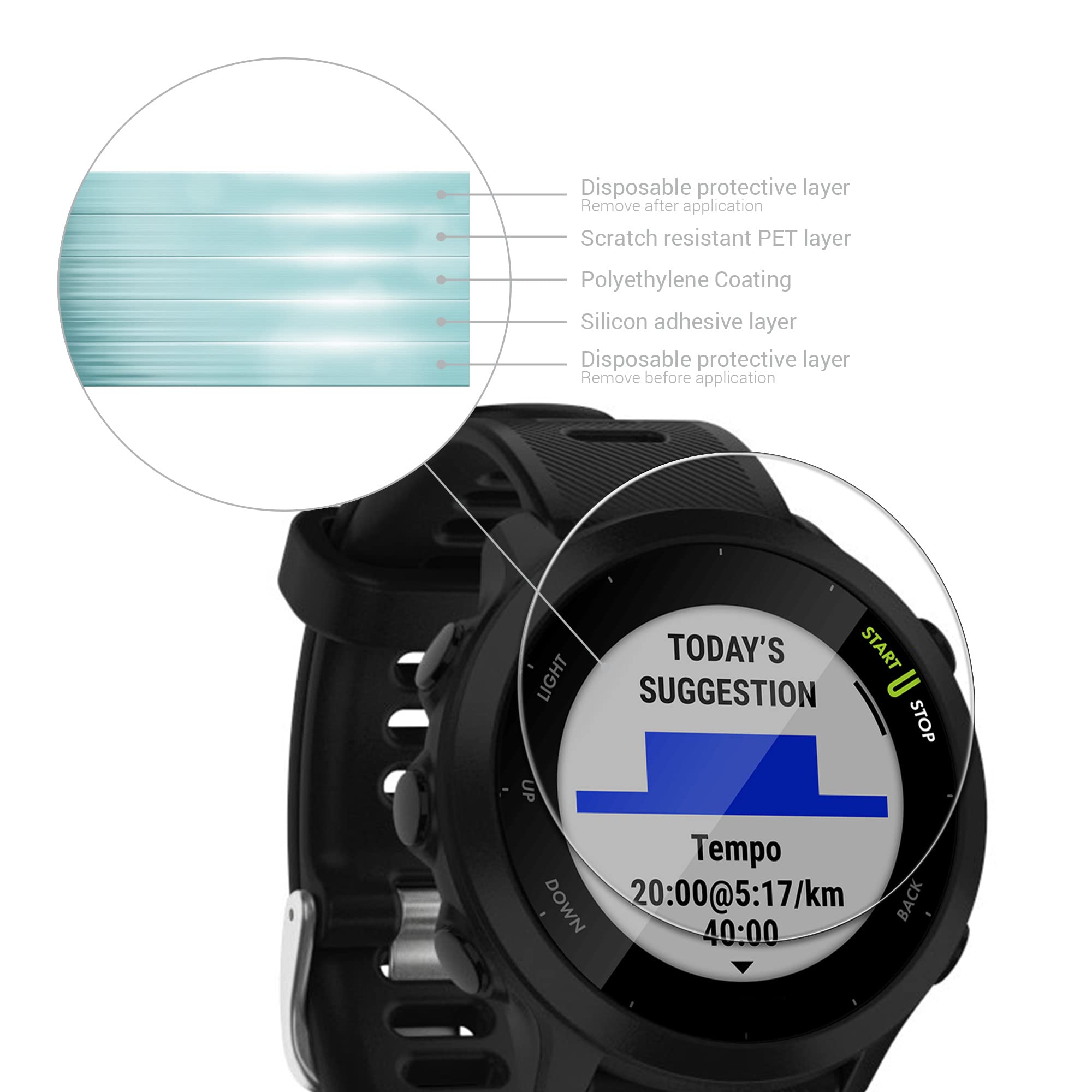 kwmobile Glass Screen Protector Compatible with Garmin Forerunner 55 Screen Protector (Set of 2) - Transparent - Image 3