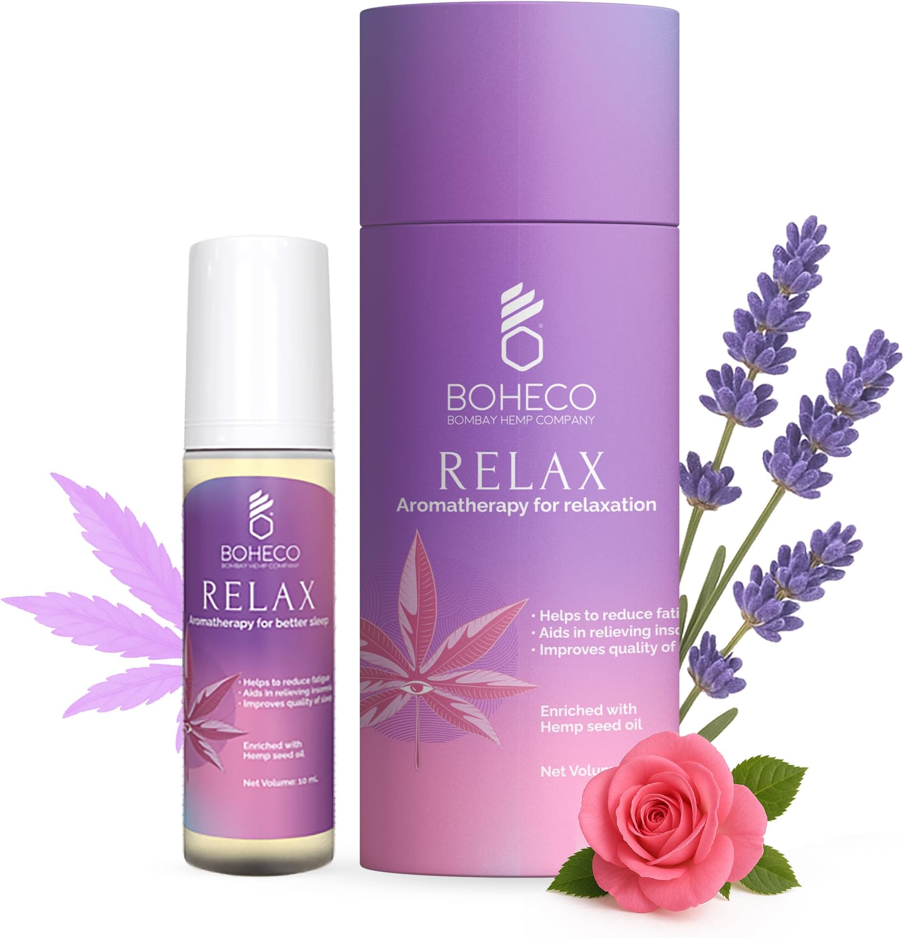 BOHECO RELAX Aromatherapy Roll On Helps in Better Sleep | Sleep Roll On | Aromatherapy Oil | Sleep Aid Helps Improve Sleep | Enriched with Hemp Seed Oil | Amber Rose Fragrance - 10ml