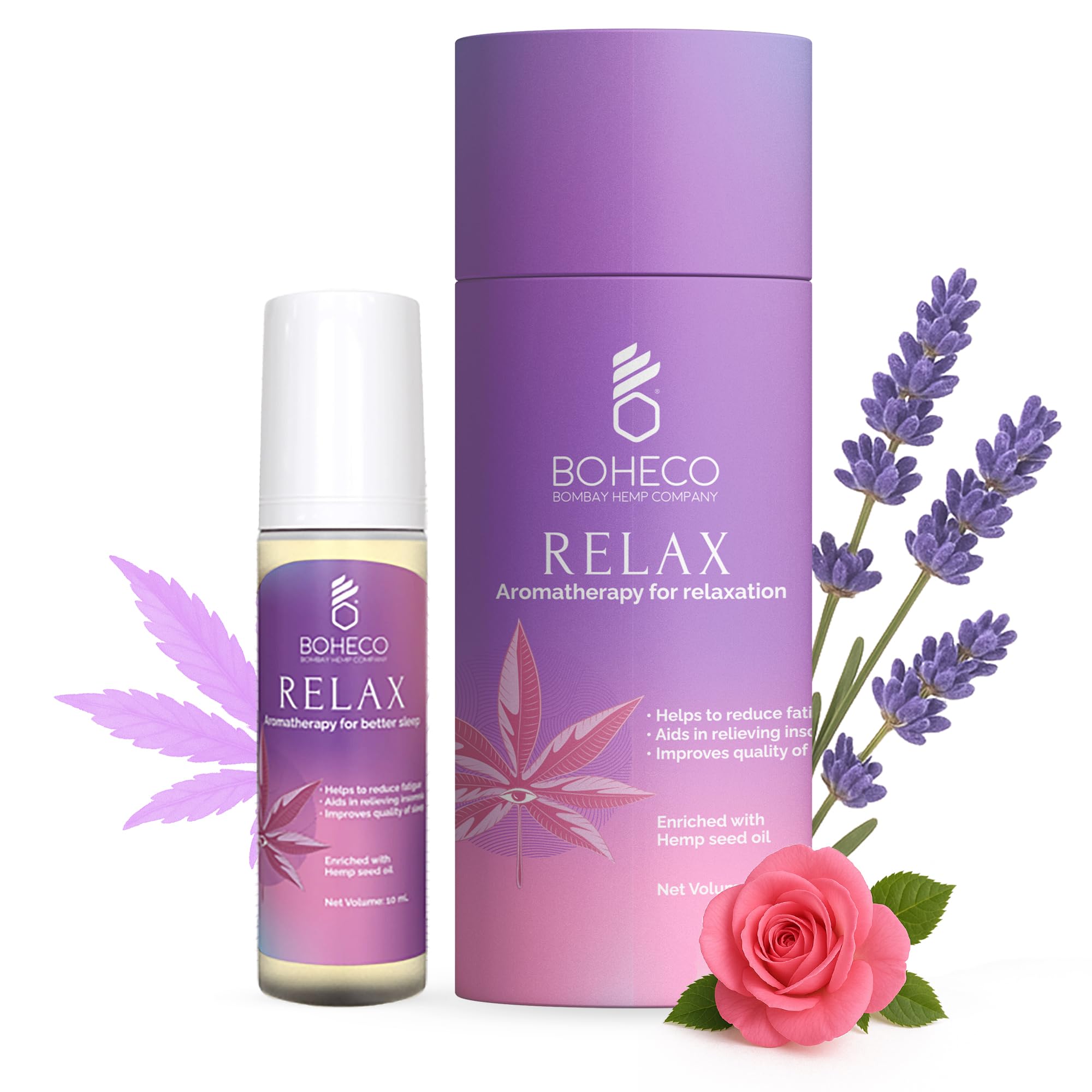BOHECO RELAX Aromatherapy Roll On Helps in Better Sleep | Sleep Roll On | Aromatherapy Oil | Sleep Aid Helps Improve Sleep | Enriched with Hemp Seed Oil - 10ml