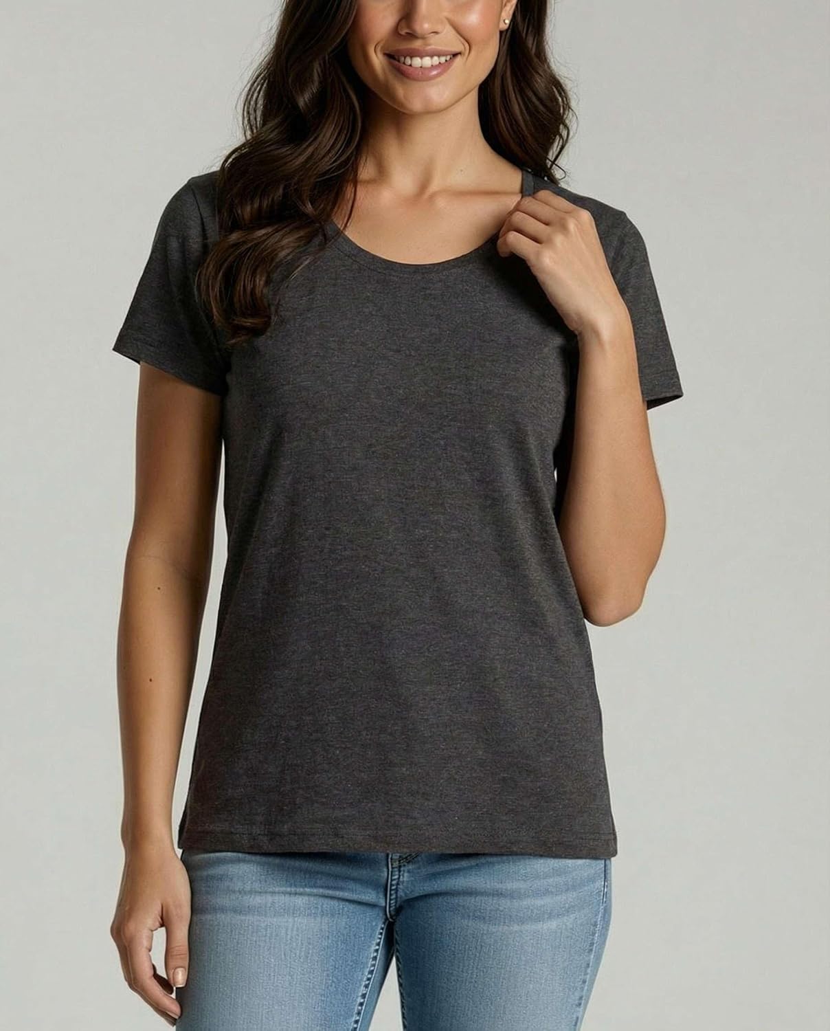 Real Essentials 4 Pack: Women's Cotton Short Sleeve T-Shirt - Casual Scoop Crew Neck Tops Tee (Available in Plus Size)