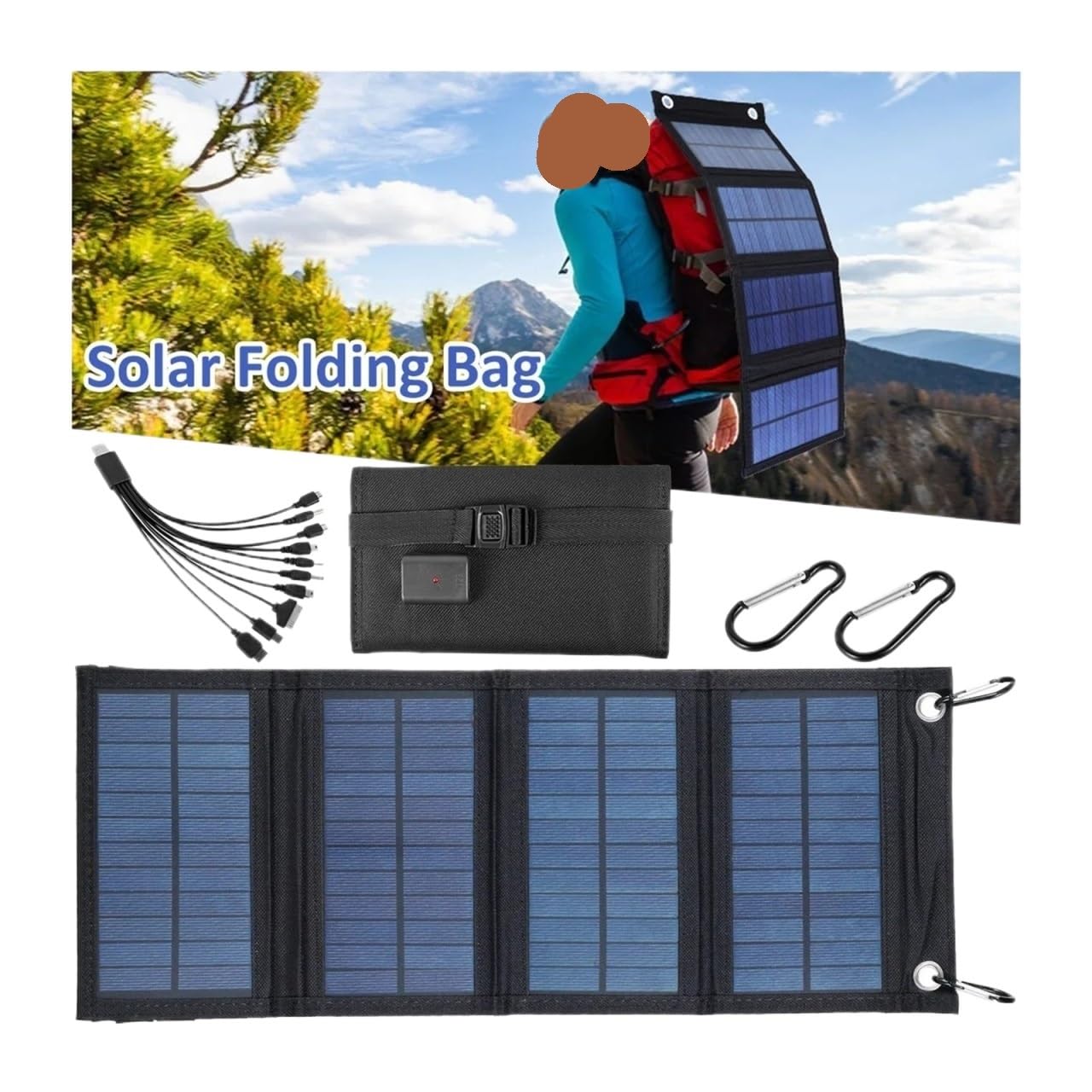 Pannelli solari, Pannello solare pieghevole Charr impermeabile USB Charr solare con 2 ganci Alimentatore legro for esterni