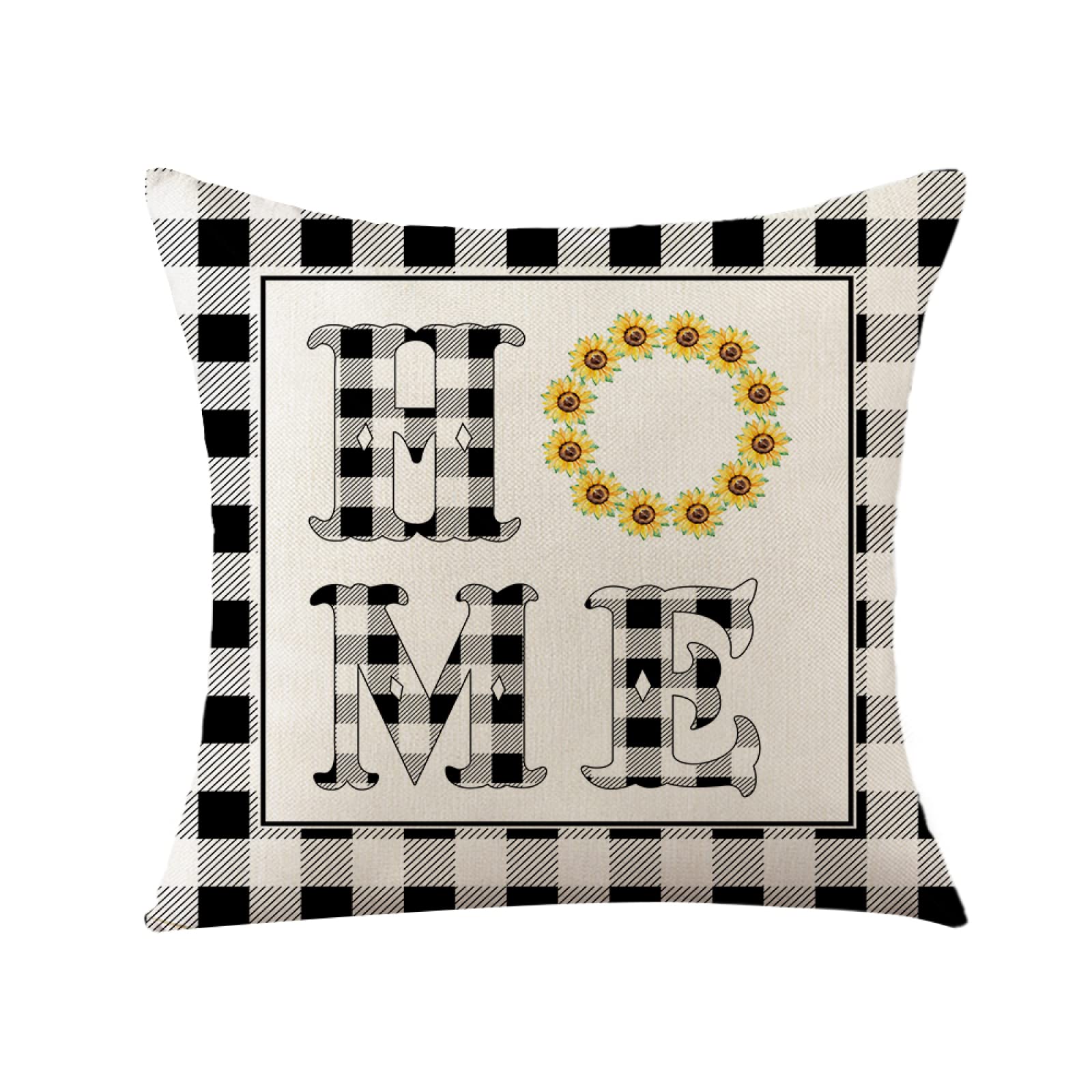 Sofa Fundas Cojines 55x55 Pack de 4 Cuadrado,Funda de Almohada Lino con Cremallera Invisible,Funda de Cojín Decoración para Hogar Sala Cama Jardín Silla Coche-Girasol a Cuadros