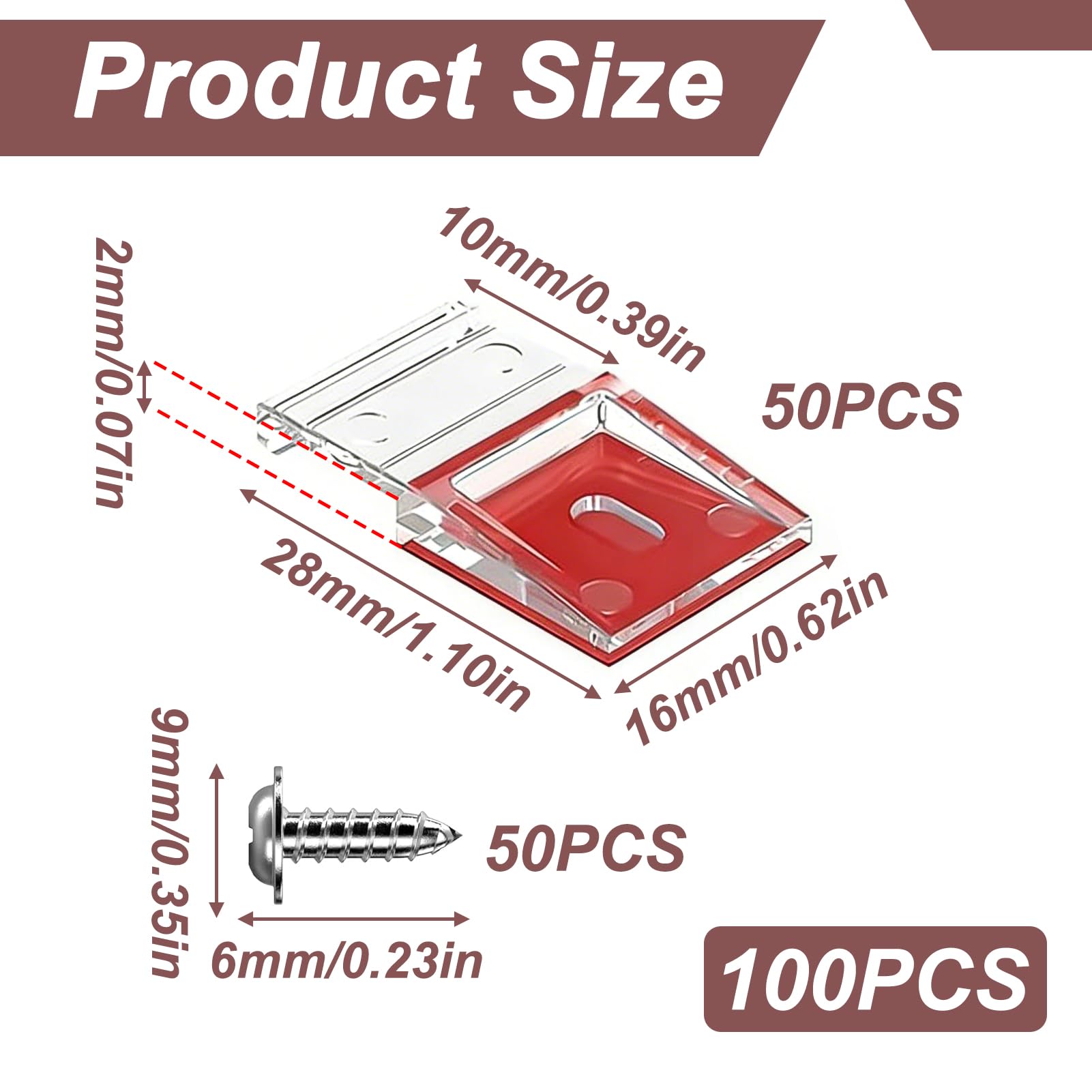50 pezzi clip di montaggio per strisce LED, supporto per strisce LED trasparente da 10 mm con adesivo e viti, clip di montaggio per strisce luminose impermeabili IP30/IP65, elementi fissaggio discreti