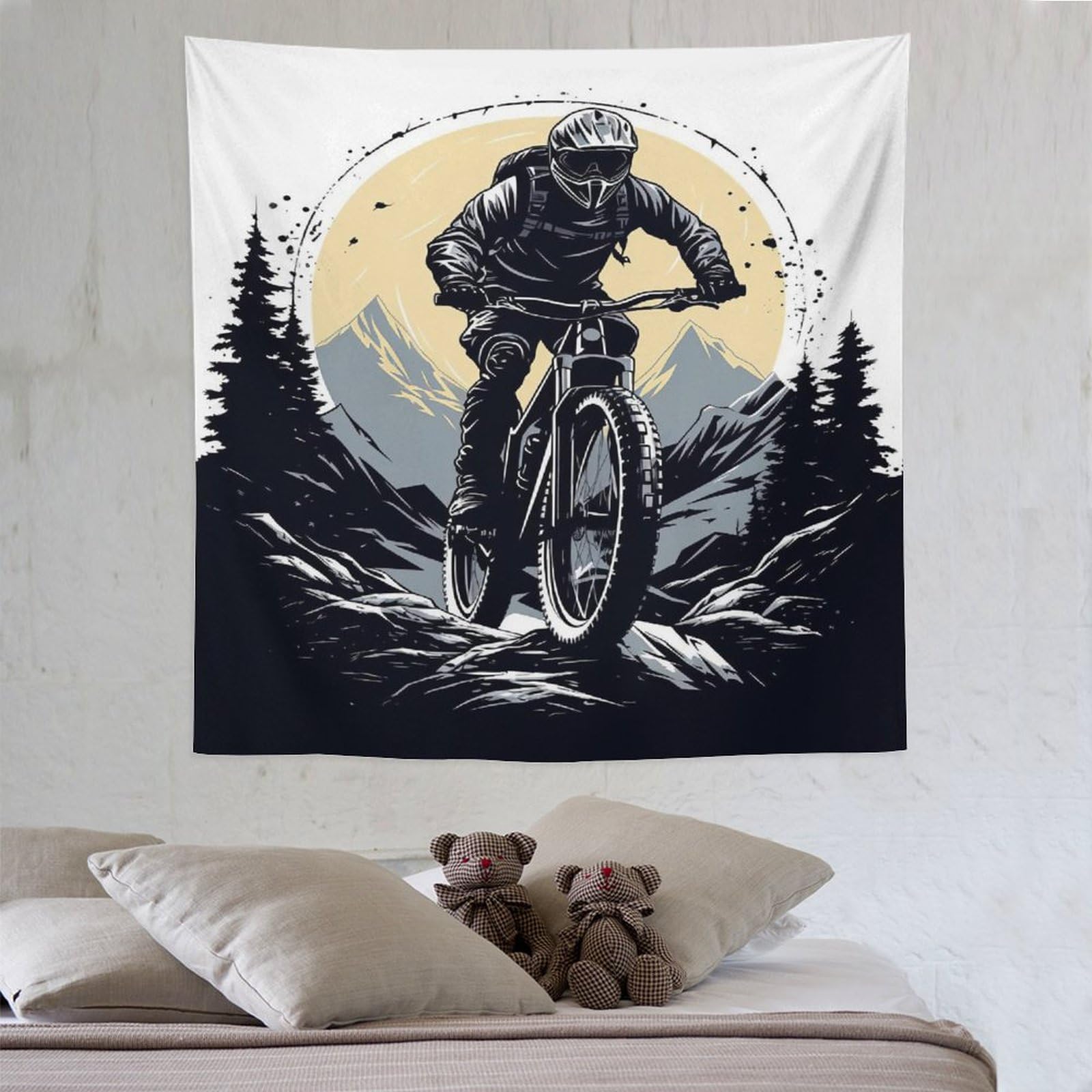 Mountain Bike Tapestry 3d Print Wall Hanging Tapestry for Room Decoration, Wall Decoration Art 150×150cm