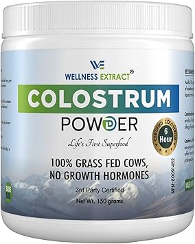WELLNESS EXTRACT Bovine Colostrum Protein Powder, 100% Grass-Fed, Collected Within 6 Hrs of Calving, Rich in IgG, IGA & Lactoferrin for Immunity, Gut & Muscle Recovery, 150g