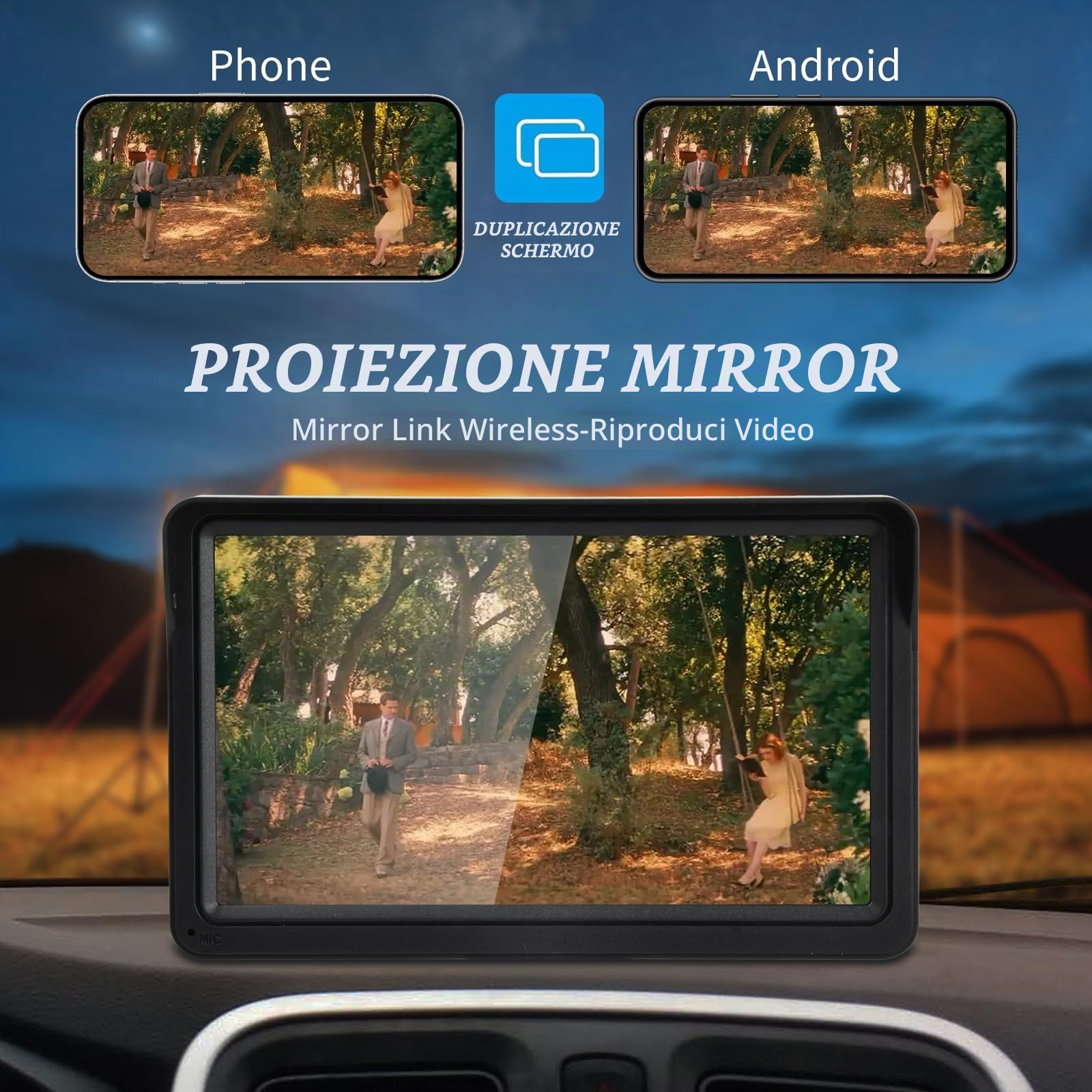 Senza Fili Carplay Android Auto Autoradio, 7 Pollici HD Touchscreen, Schermo Bluetooth, Link Specchio, Navigation, Siri, FM/AUX