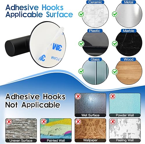 Miniatura 2 de Paquete de 4 ganchos adhesivos negros mate, acero inoxidable para dormitorio, cocina, hotel, oficina