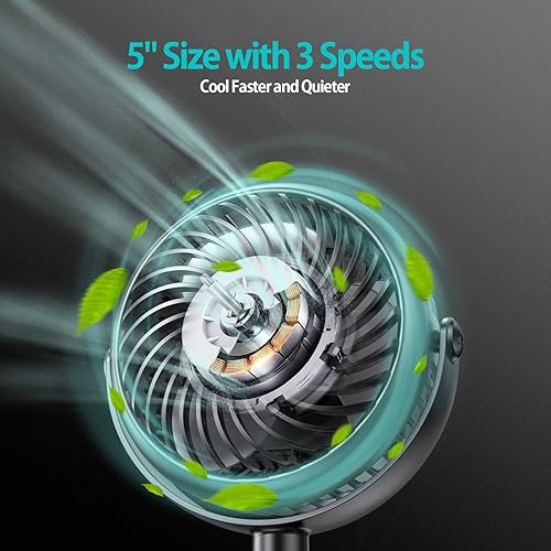 Miniatura 6 de Ventilador portátil para cochecito: batería recargable de 5000 mAh con trípodes flexibles, pivote de 360°, 20 horas de funcionamiento, ventilador