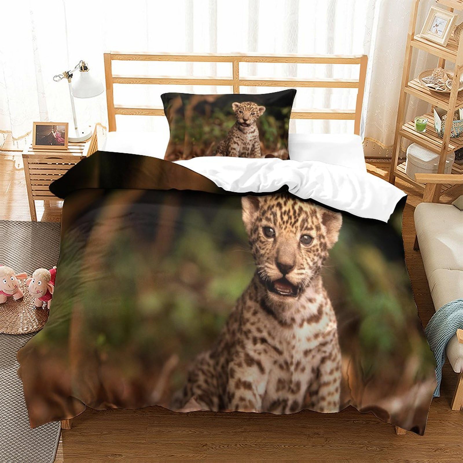 P1s9u7w5y Jaguar-6 Wildlife Inspired 3D Printed 3Pcs Microfiber Duvet Cover Set Jungle Animal Bedding Set Single（135X200cm）
