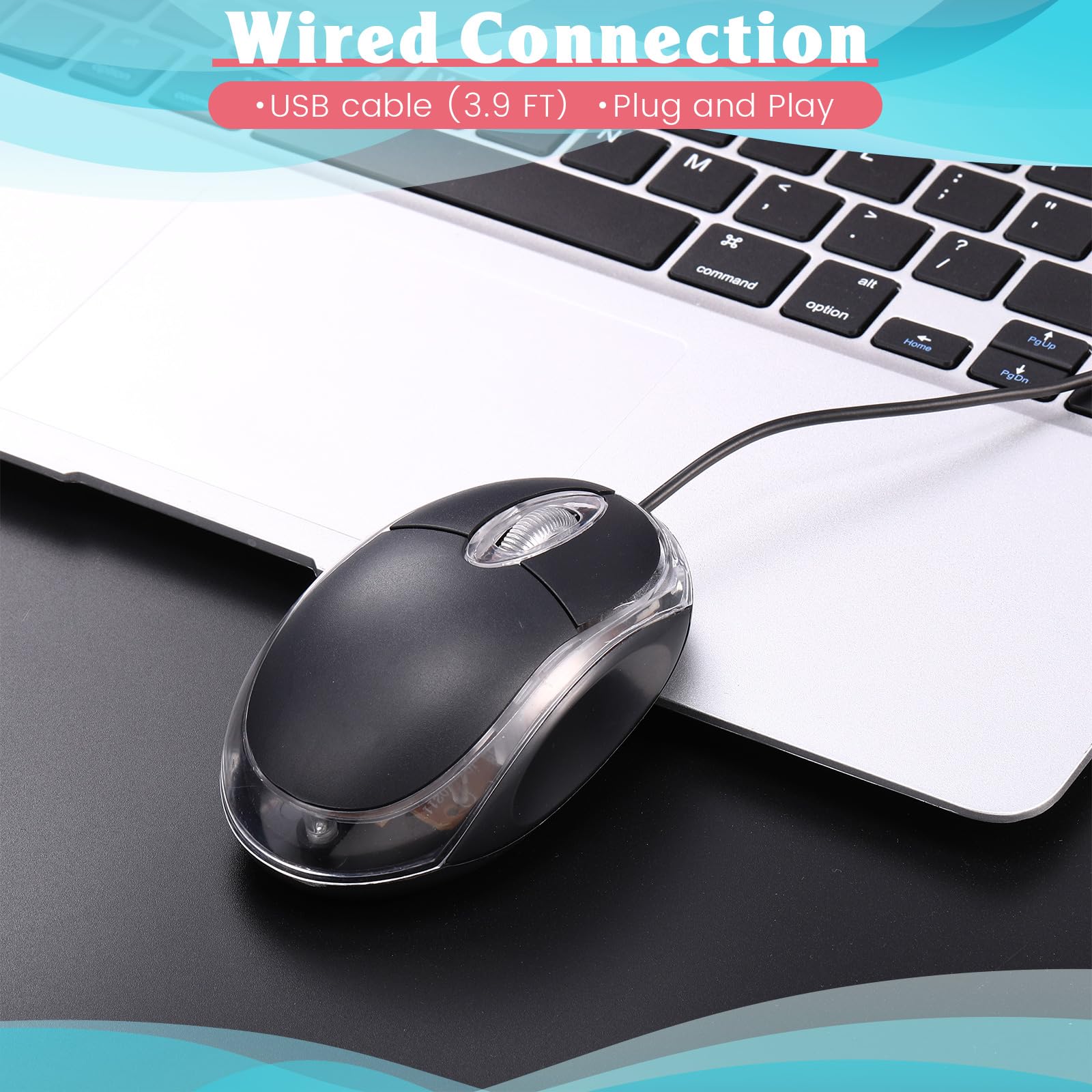Xuhal 50 mouse USB cablato nero per computer, 1000 DPI, 3 pulsanti, per ufficio, casa, mouse ottico, compatibile con MacBook, PC, desktop e laptop