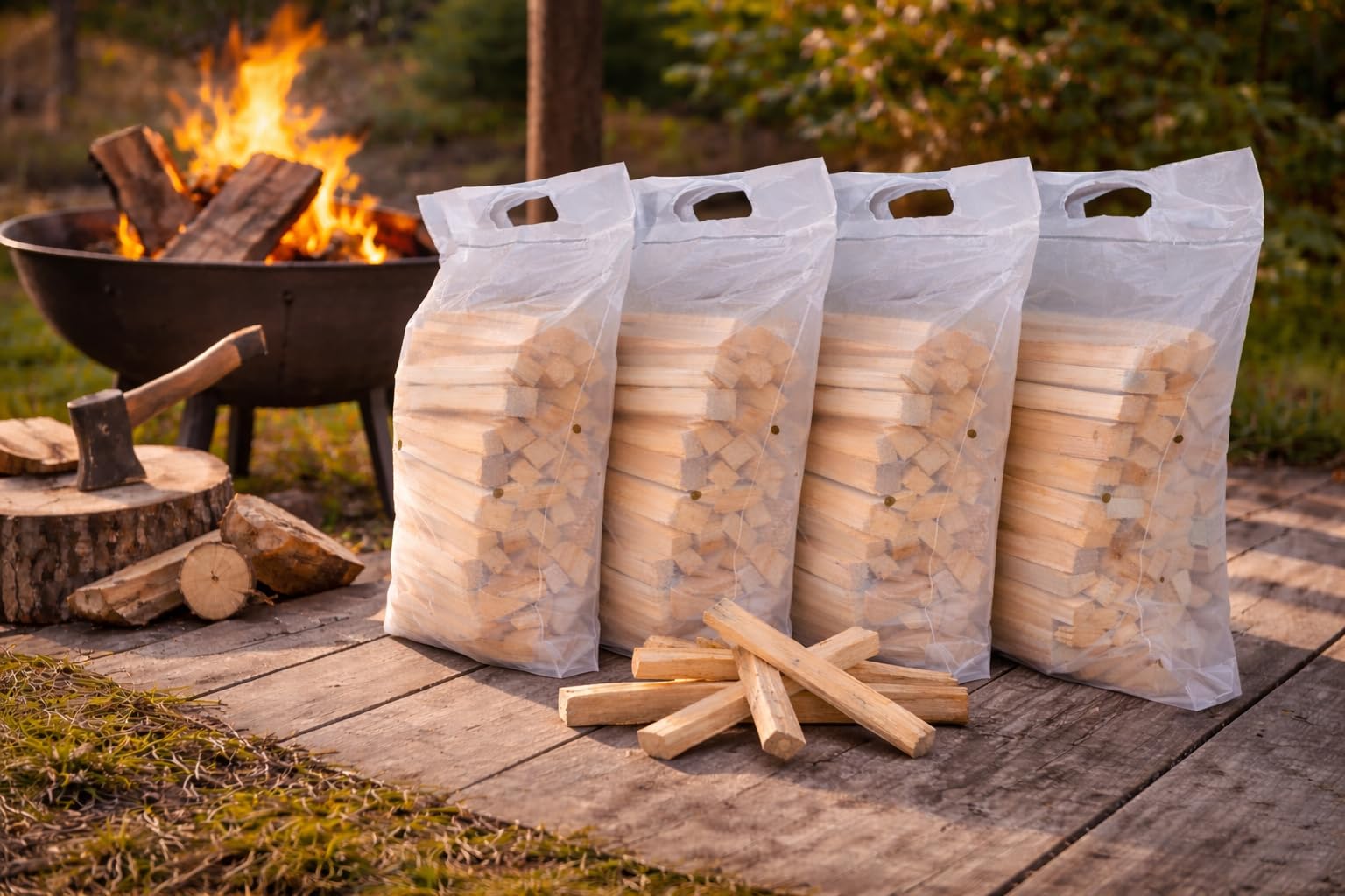 Anzündholz Kamin & Grill, 20,0 kg (8x2,5 kg), Kammergetrocknet, Kiefer & Fichte, Praktische Beutel mit Griff & Lüftung, für Kamin, Ofen, Grill & Feuerschale