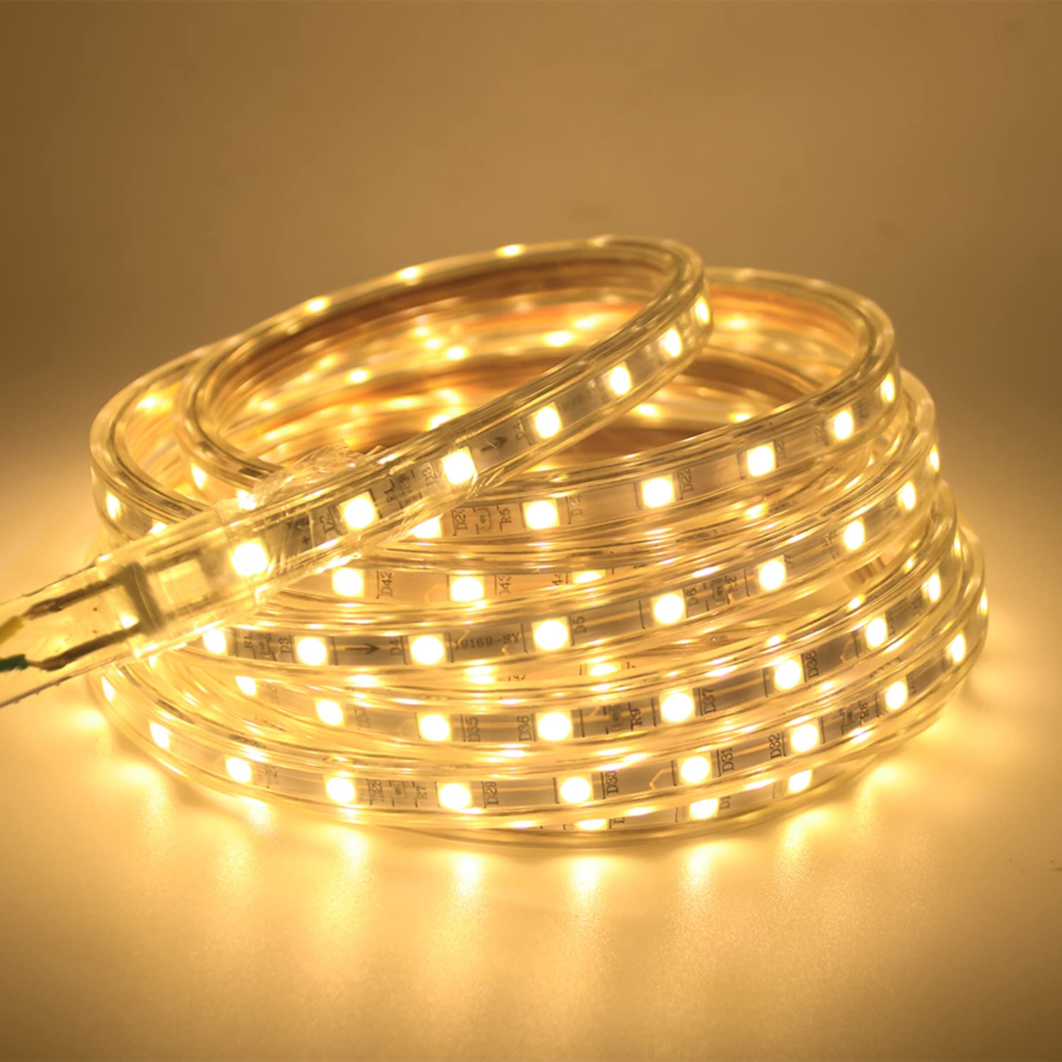 Taśma LED, 220 V, AC 5050, IP68, wodoszczelna, bardzo jasna, Tri-Chip, opaska na czoło, ciepła biel, 20 m