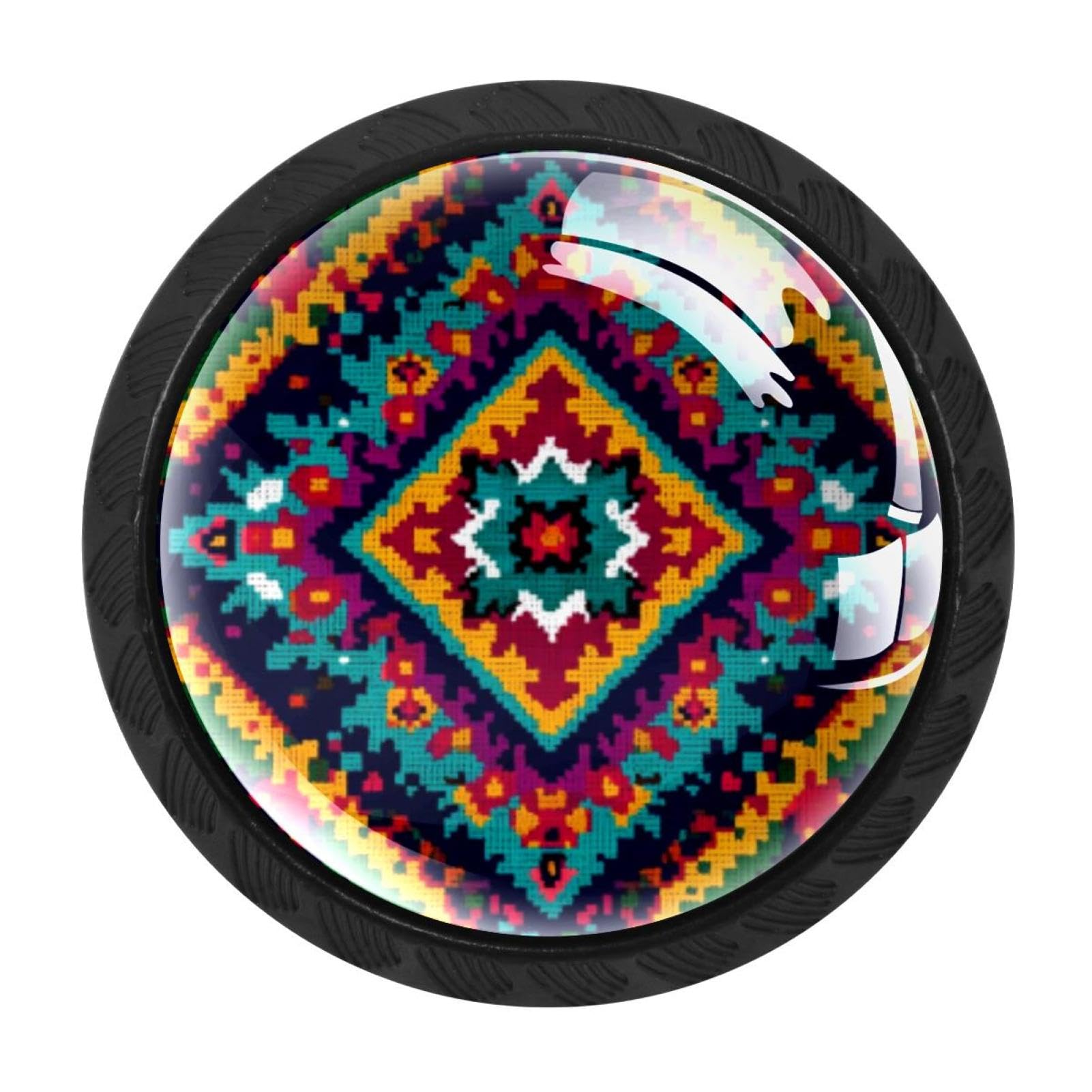 CHENZZZZ 4 Pack Cabinet Knobs Black Drawer Knobs Round Kitchen Cabinet Knobs Aztec Tribal Geometric (2) Cabinet Handles Hardware Dresser Knobs and Pulls for Bathroom Cabinets