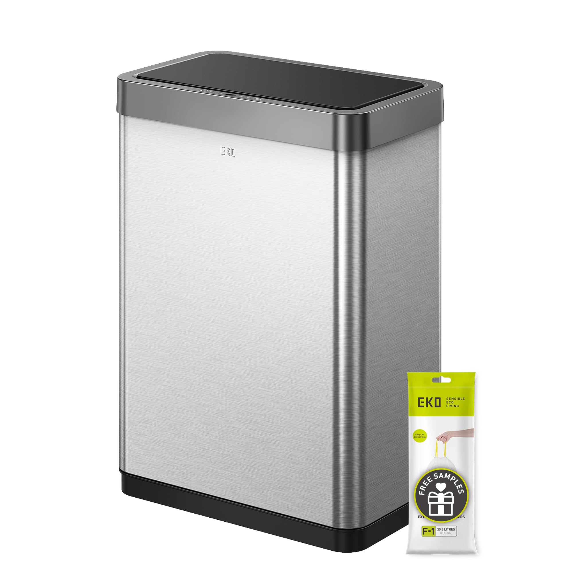 EKO Mirage X 40L Automatic Sensor Kitchen Bin, Double Recycling Bin with 2 x 20L Compartments, Soft-Close Lid and Removable Buckets, Sleek Brushed Stainless Steel