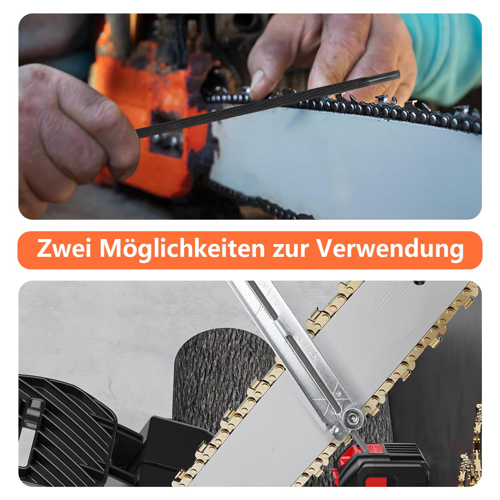 Set di 5 lime per motosega, di alta qualità, con supporto per lima, 5 misure (3,2/4,0/4,5/4,8/5,5 mm), lima per motosega, ideale per professionisti e fai da te