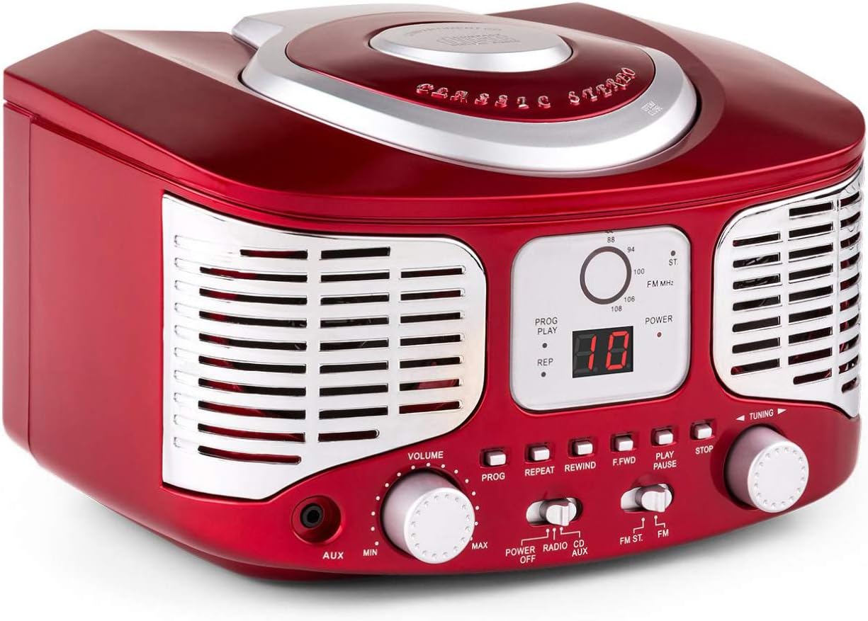 Auna RCD320 Compact Retro CD-Player Home Edition - FM Radio Tuner AUX Input for MP3 Players Smartphones and Other Mobile Devices (Programmable Playback Order, Easy to Use, Digital Display) - Cream