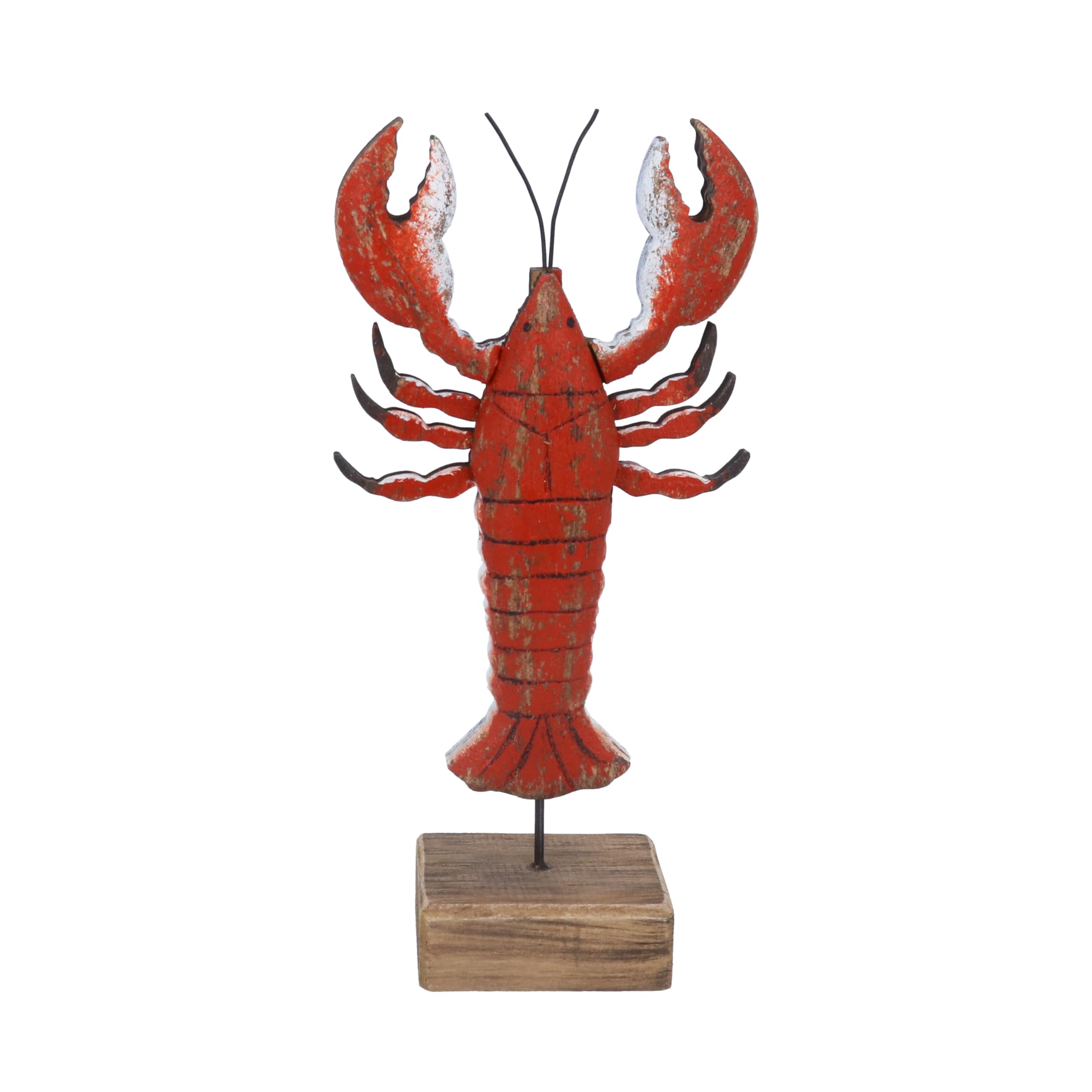 Gisela Graham Red With Distressed White Finish Wooden Lobster Nautical Ornament, Decorative Stand