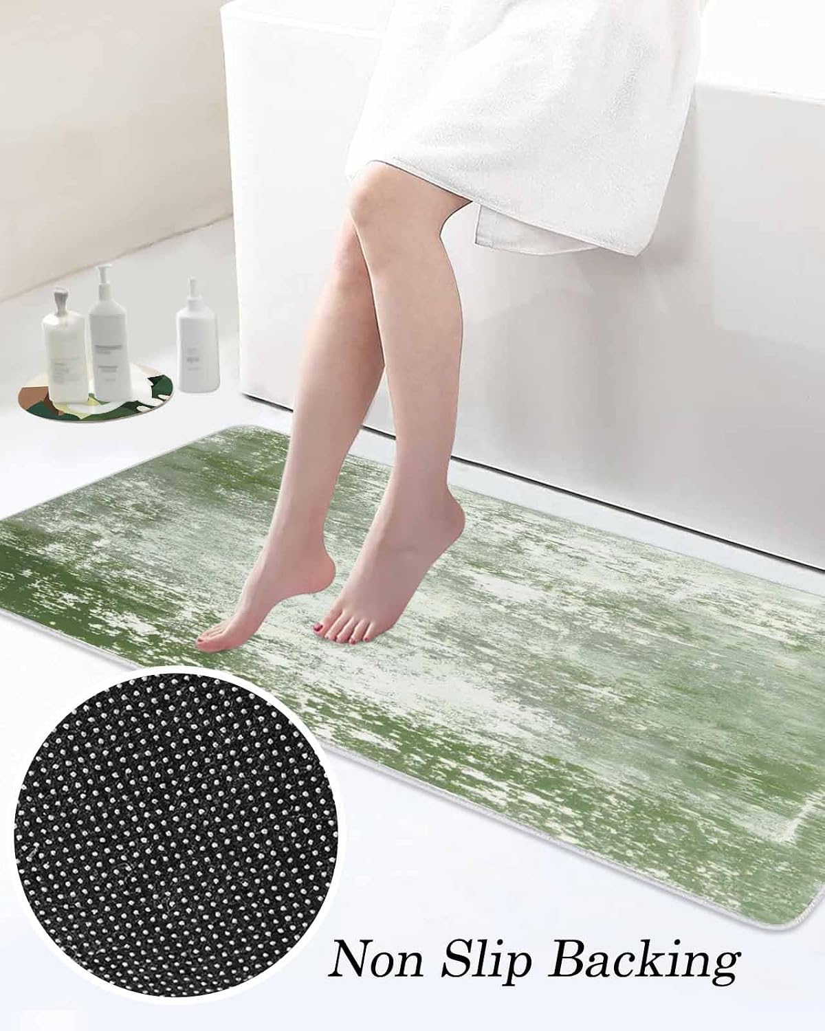 Modern Artistic Abstract Kitchen Mats Set of 2 Gradient Sage Green Mottled Vintage Non Slip Mat Washable Floor Rug for Kitchen Sink Floor Laundry, 20"x24"+20"x48"
