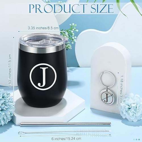 Vista 67 de Dandat Vaso de vino personalizado de Navidad con llavero, taza de viaje de acero inoxidable negra de 12 onzas con tapa y popote para empleados