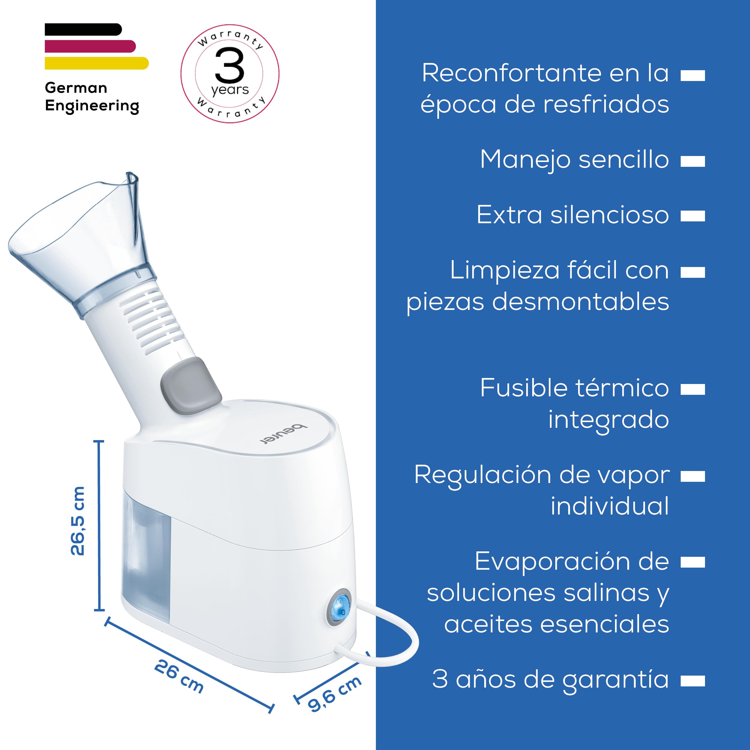 Beurer SI 40 Nebulizador , para la humidificación - boca, nariz y garganta, nebulización de solución salina y aceites esenciales, humidificador de aire para temporada de resfriados, extra silencioso