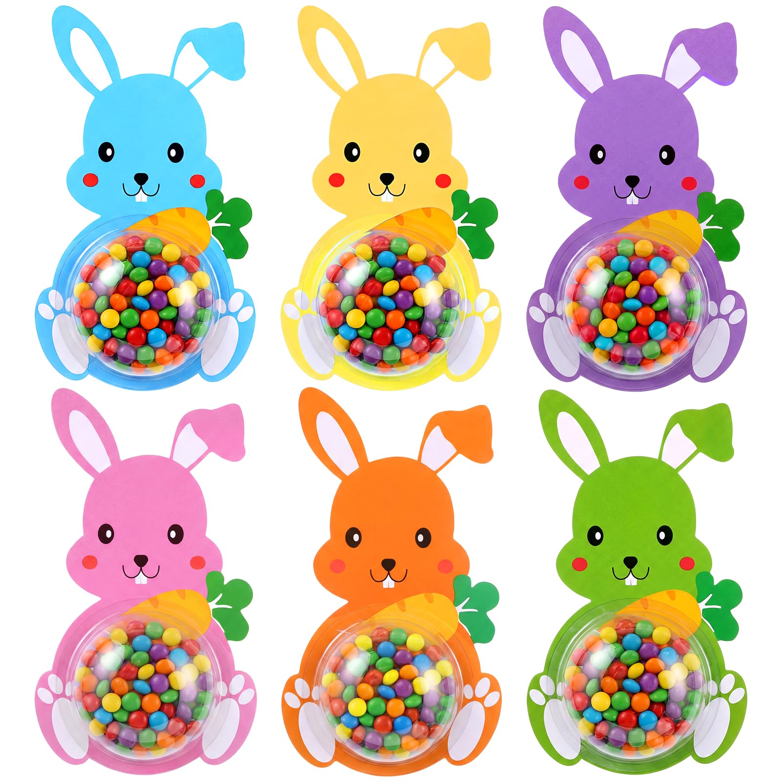 Gersoniel 24 Pack Easter Candy Cards Bulk Bunny Chocolate Card Holder DIY Rabbit Greeting Cards Gift with Plastic Domes for Spring Birthday Easter Party Favors Gifts, Not Included Candy