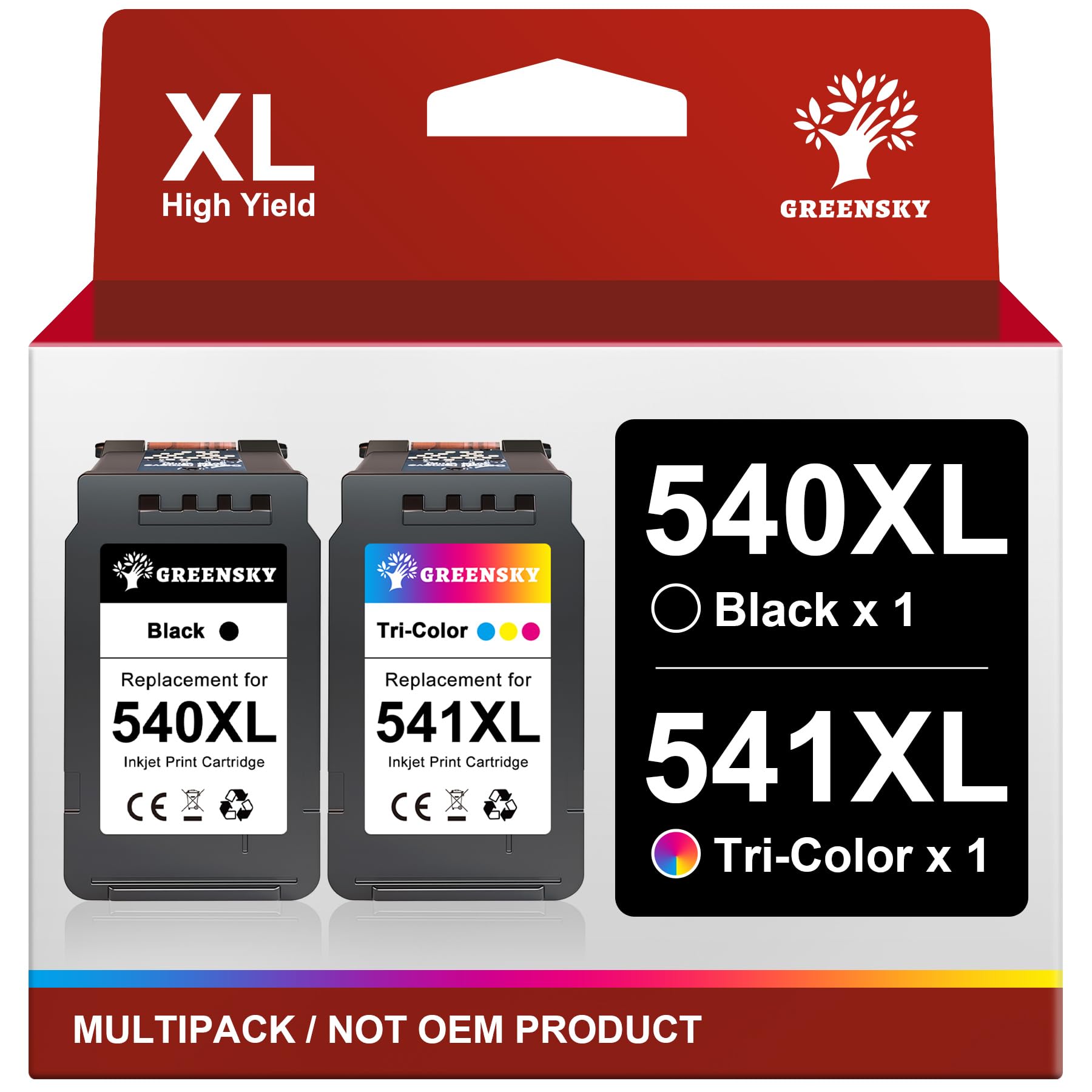 GREENSKY 540 et 541 XL Compatible pour Cartouche Canon 540 541 XL pour Canon MG3650s MG3600 pour PIXMA TS5150 TS5151 TS5100 MG4200 MG3650 MG3550 MG3500 MX475 MX515 MX535 PG540XL Noir CL541XL Couleur