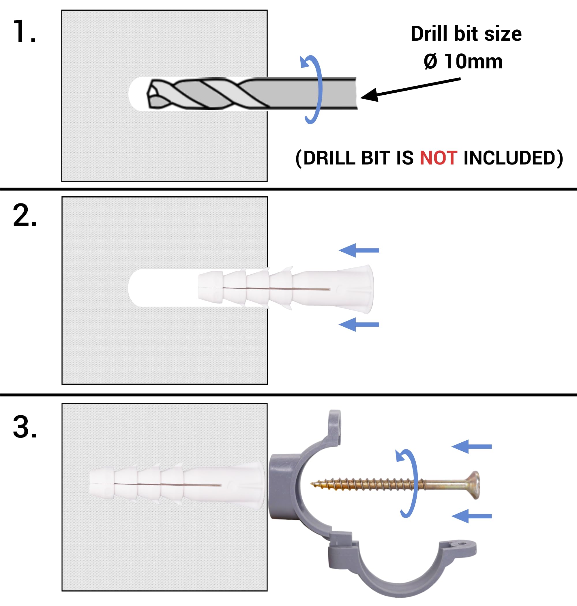SKIR'CO (20 pezzi) Fascette in plastica grigie per tubi da 50 mm, supporto in plastica per tubi, supporti per tubi, fascette per tubi