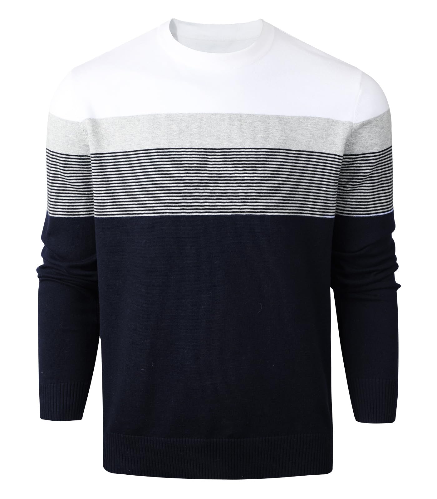 Genfien Hommes Pull à Col Rond et Manches Longues Chaud Pulls en Tricot Rayé Decontracté Sweater Casual 100% Coton