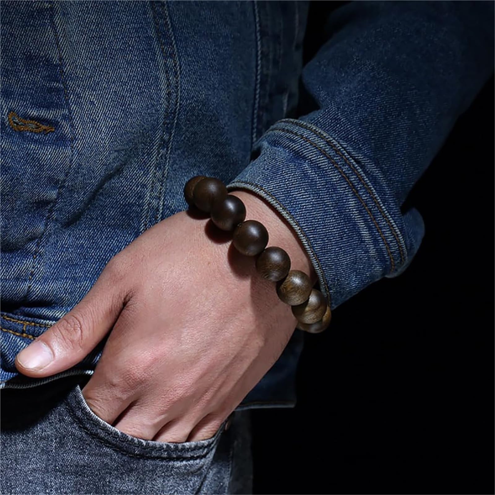 Pulsera unisex de cuentas de madera de agar natural, 18 mm, 13 cuentas, sándalo, oración, meditación, mala, para hombres y mujeres
