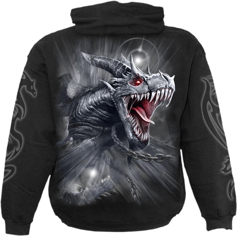 Spiral Dragon's Cry Uomo Felpa con Cappuccio Nero 100% Cotone Regular