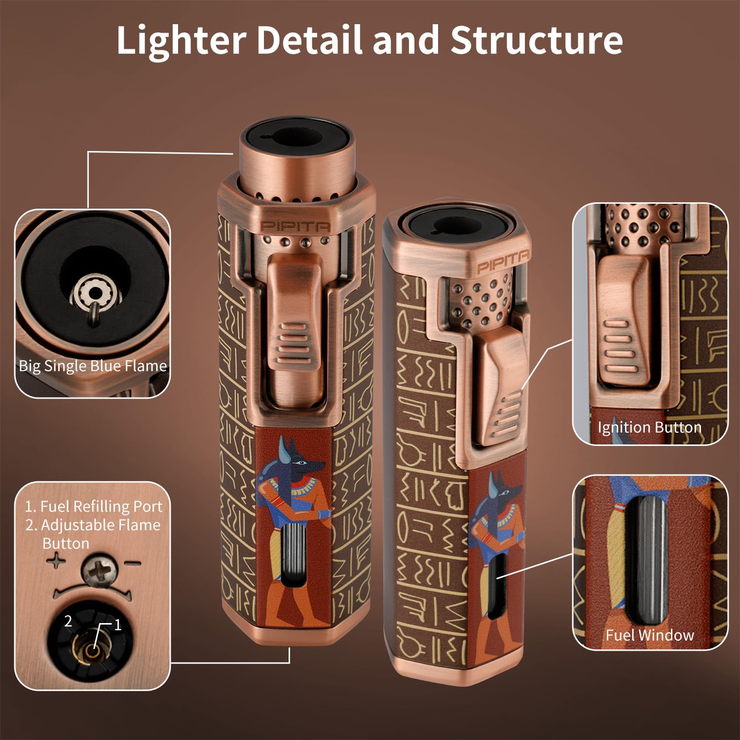 PIPITA Cigar Torch Lighter Gift Set,Windproof Triple Jet Flame Torch Cigar Lighter With Punch And Cutter Set, Refillable Buntane Gas Lighters (Without Gas) (Yellow - View #2