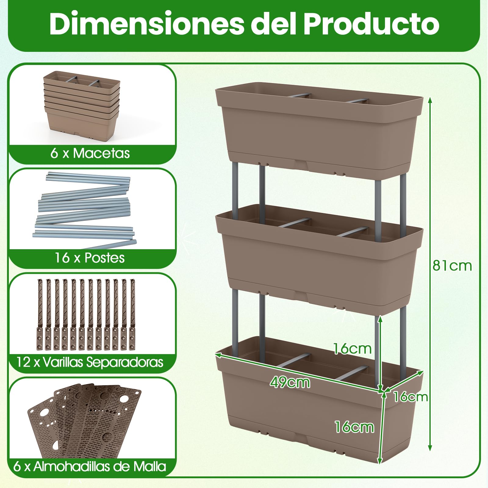 COSTWAY Cajas de Jardinería de 6 Piezas, Jardín Vertical Elevado, Diseño Bricolaje, Torre de Plantación para Vegetales Hierbas Flores, Macetas Jardinera en para Patio Jardín Balcón (Gris)