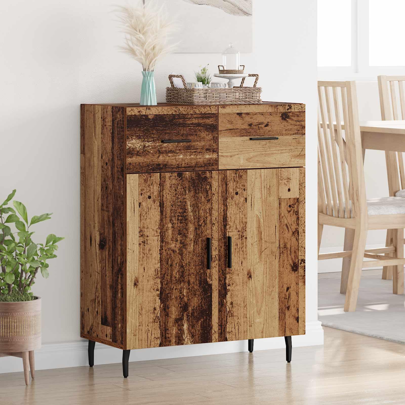 Aparador de madera recuperada de 69,5x34x90 cm con cajones y puertas para organizar el salón