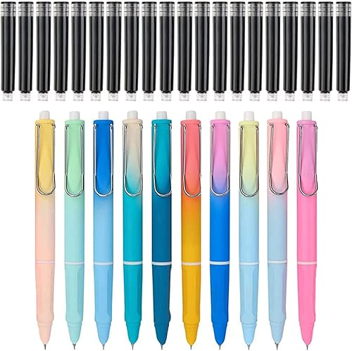 Vista 11 de Pluma estilográfica retráctil de 0.015 in, pluma de escritura de tinta recargable tipo prensa para escribir, bolígrafo de prensa retráctil con tinta