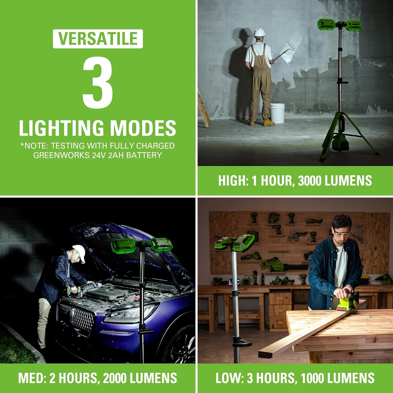 Greenworks 24V 3,000 Lumen Standing Light Kit, LED Tripod Light
