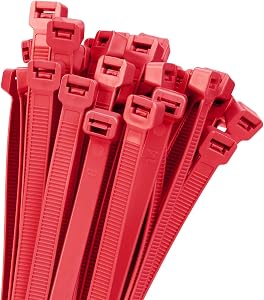 Armpow 18 inch Red Zip Ties Heavy Duty 100 PACK, 200 LBS Ultra Exclusive Strong Plastic Wire Ties, Large Cable Ties Extra Long Tie Wraps, Indoor and Outdoor UV Resistant