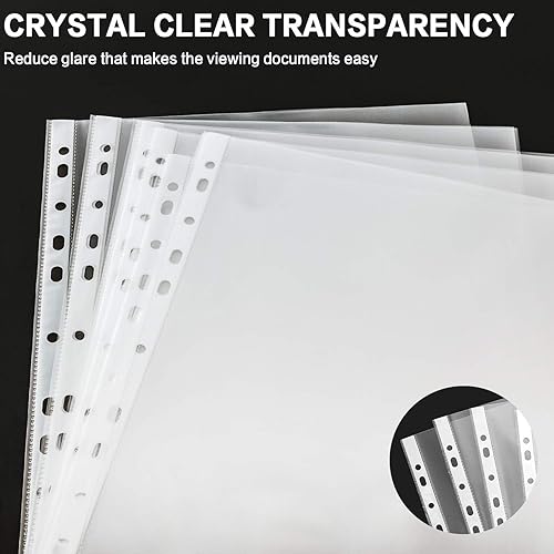 Miniatura 5 de PANDRI - Protectores de hojas, paquete de 300 protectores de páginas de plástico transparente y resistente, con 11 agujeros para carpetas de 3