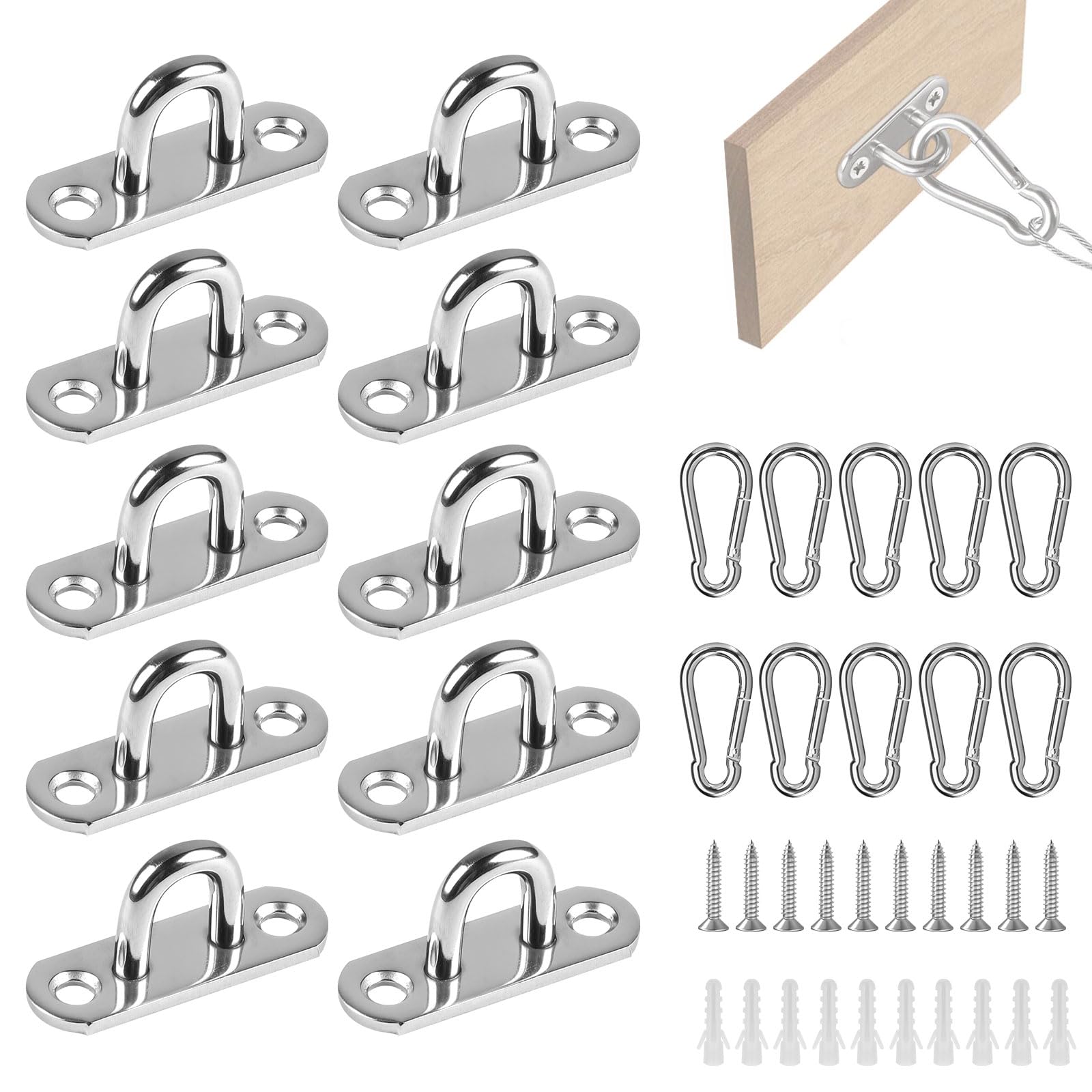 EXLECO Augplatte Edelstahl Set - 10-tlg. Befestigungsset Für Sonnensegel & Aufhängungen