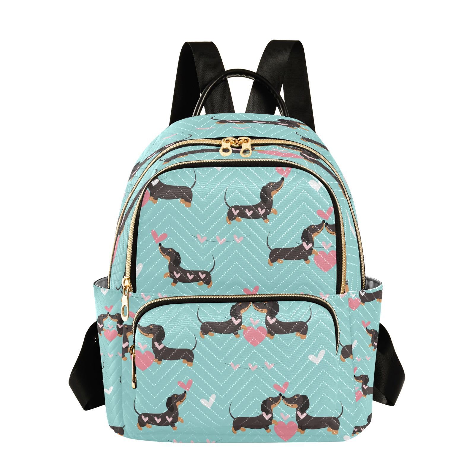 ALAZA Dachshund Dogs in Love and Hearts Blue Backpack for Women Purse Bag Travel Handbag Shoulder Bag