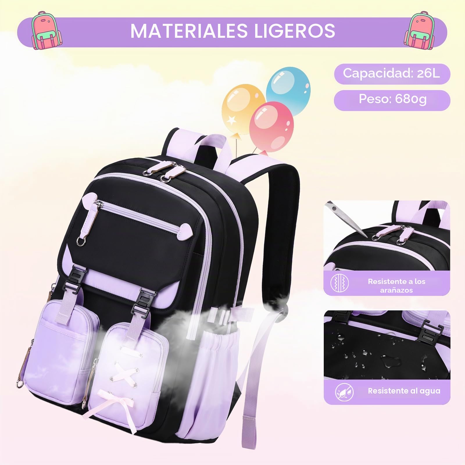Tanou Mochila Escolar Adolescente Niña, Mochila Casual de 3 Piezas