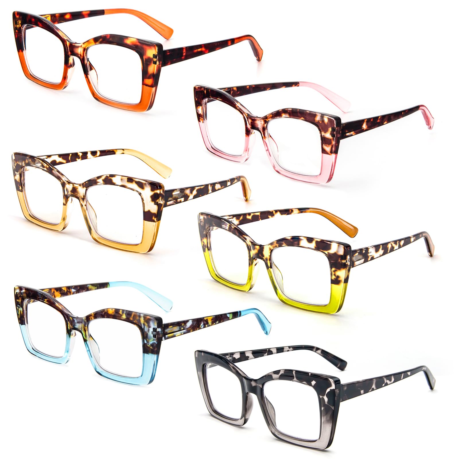 REAVEE Oprah große quadratische Lesebrille für Frauen, Blaulichtblockierung, großer Rahmen, Computerleser, Federscharnier