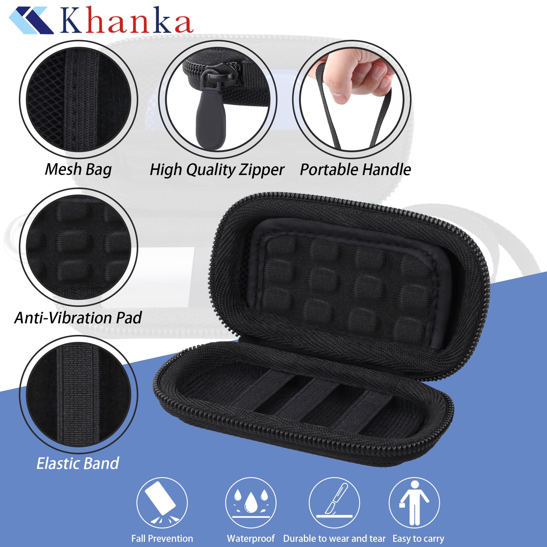 Khanka Estuche rígido para monitor cardíaco de ECG KardiaMobile 6L/1L,funda compatible con el monitor cardíaco personal Kardia de 6/1 derivación con mosquetón y cordón (no incluye pastillero ni ECG)