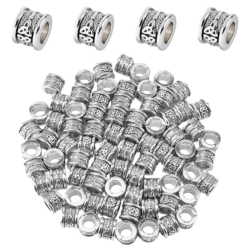 DICOSMETIC 76Pcs Tibetan Column Beads Large Hole Tube Spacer Beads Antique Silver Celtic Knot Beads Alloy European Beads for Jewelry Making Hole: 6.3mm