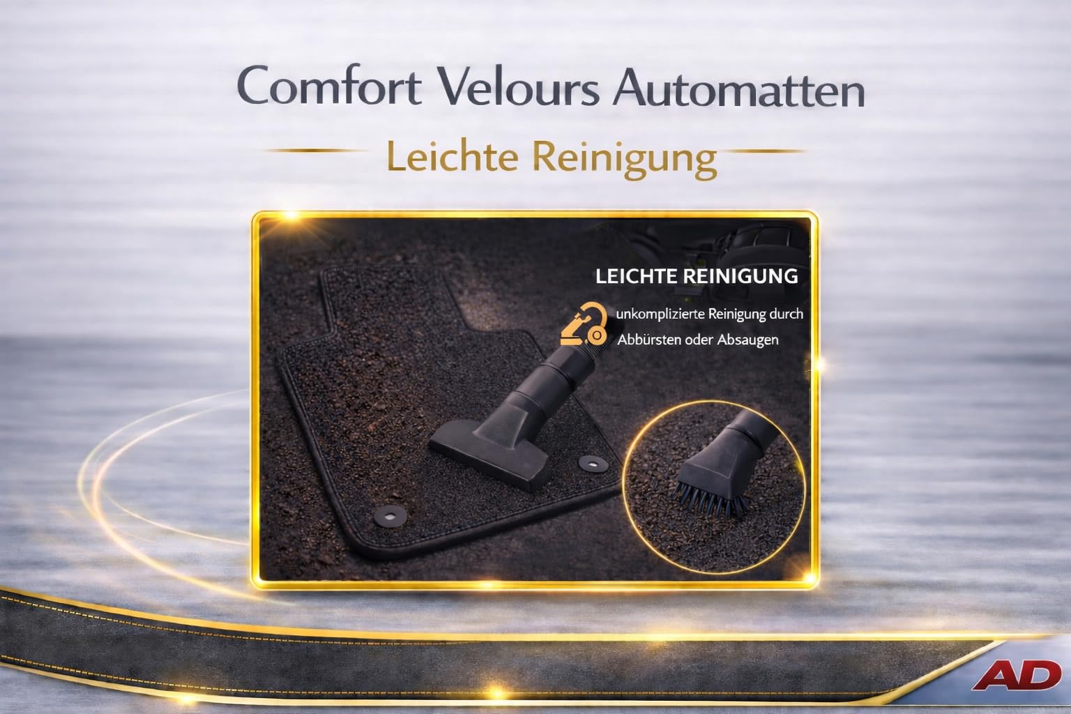 AD Tuning Velours Fußmatten für VW Golf 4 (06/2001-05/2003) | 4-teilig, 100 % passgenau, Schwarz, für runde Druckknopf – Befestigung