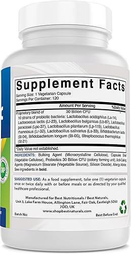 Miniatura 2 de N1 probiótico 10 cepas de 30 mil millones por vcap estables veganas de Best Naturals mejora la digestión la función inmune y la densidad ósea Mejora