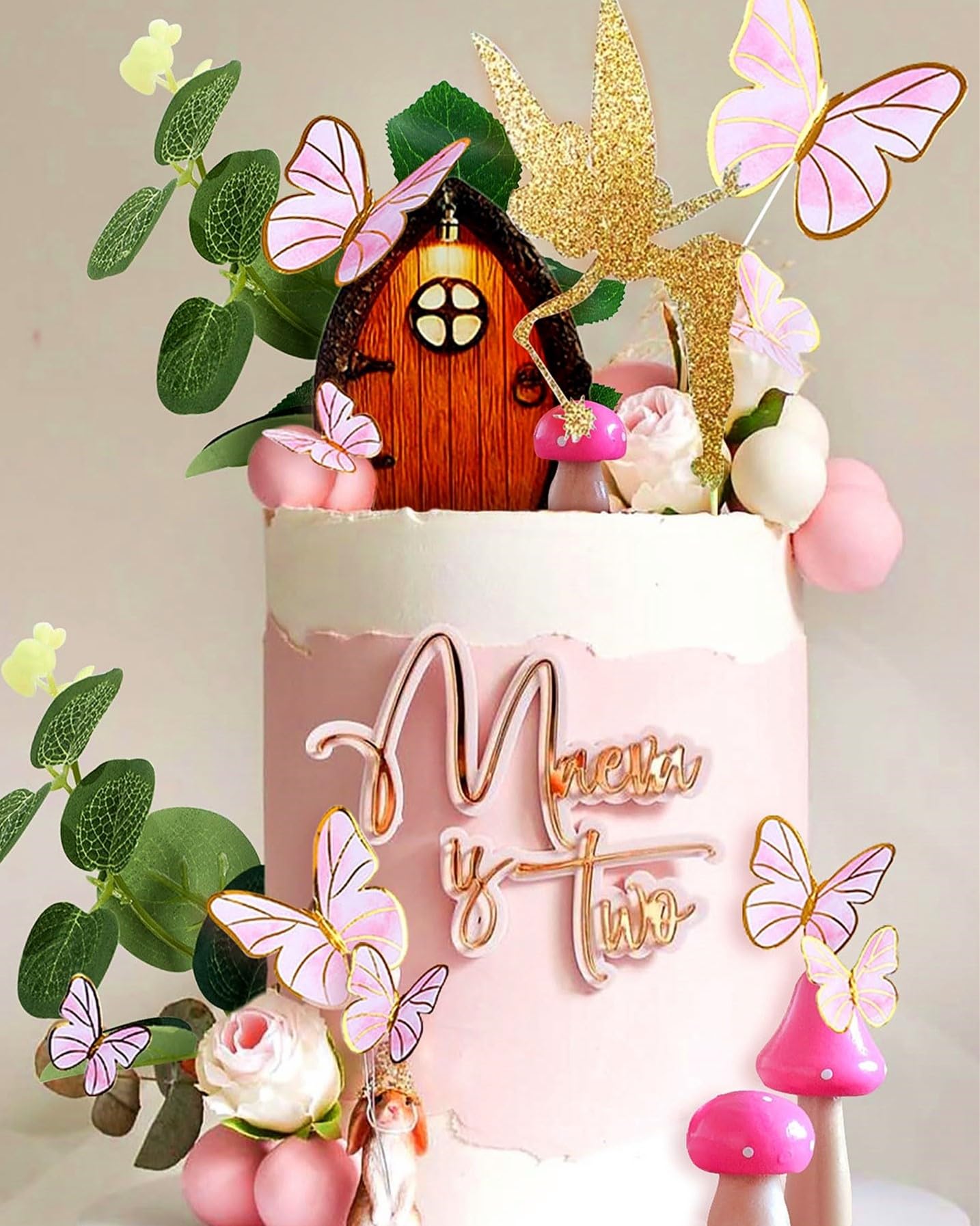 Pink Mushroom House Cake Decoration - Mushroom & Fairy Party